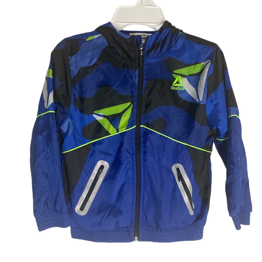 Reebok Guard Windbreaker Jacket Blue/Black/Lime Boys Size XS 4-5